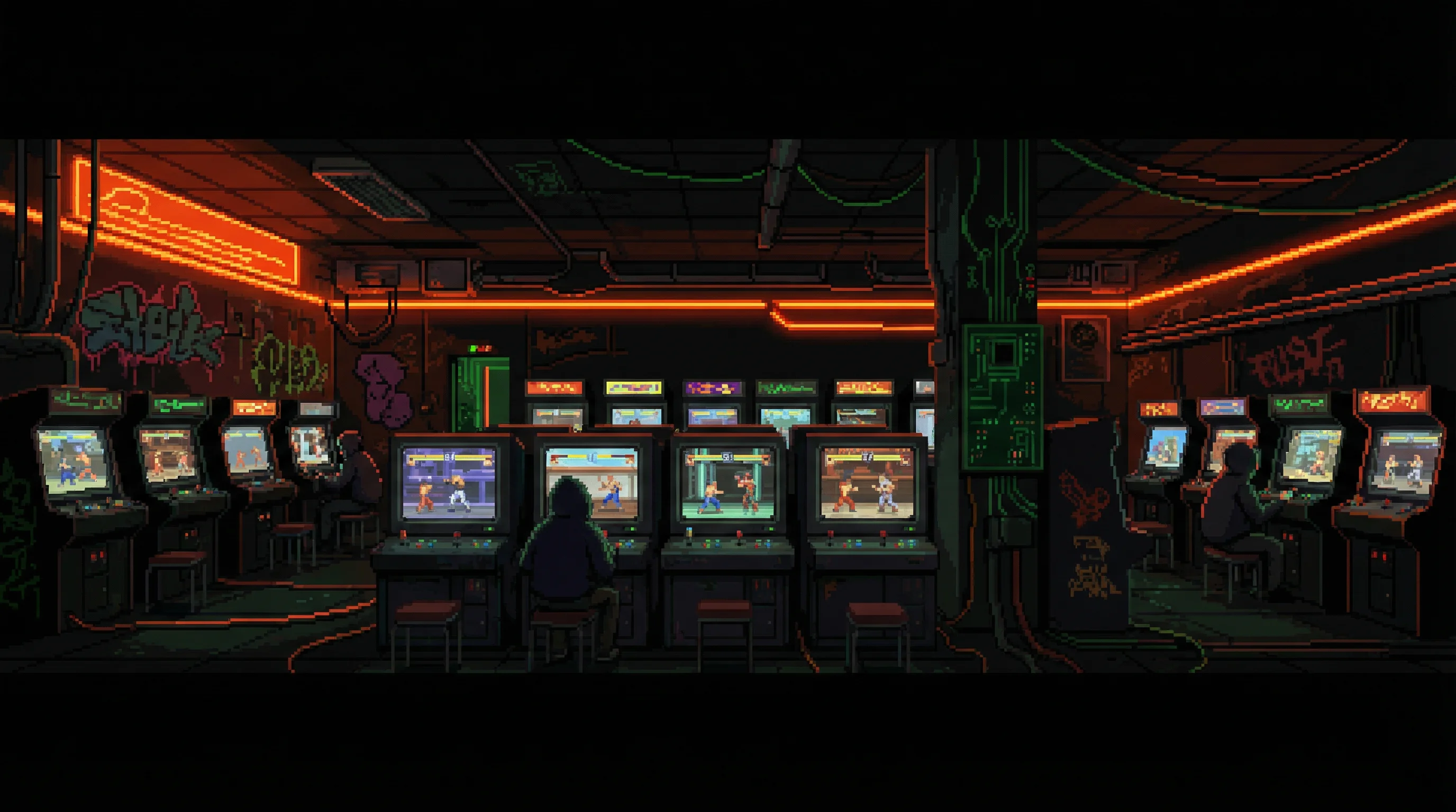 像素艺术作品：赛博街机场景 - 芝麻开门 社区创作